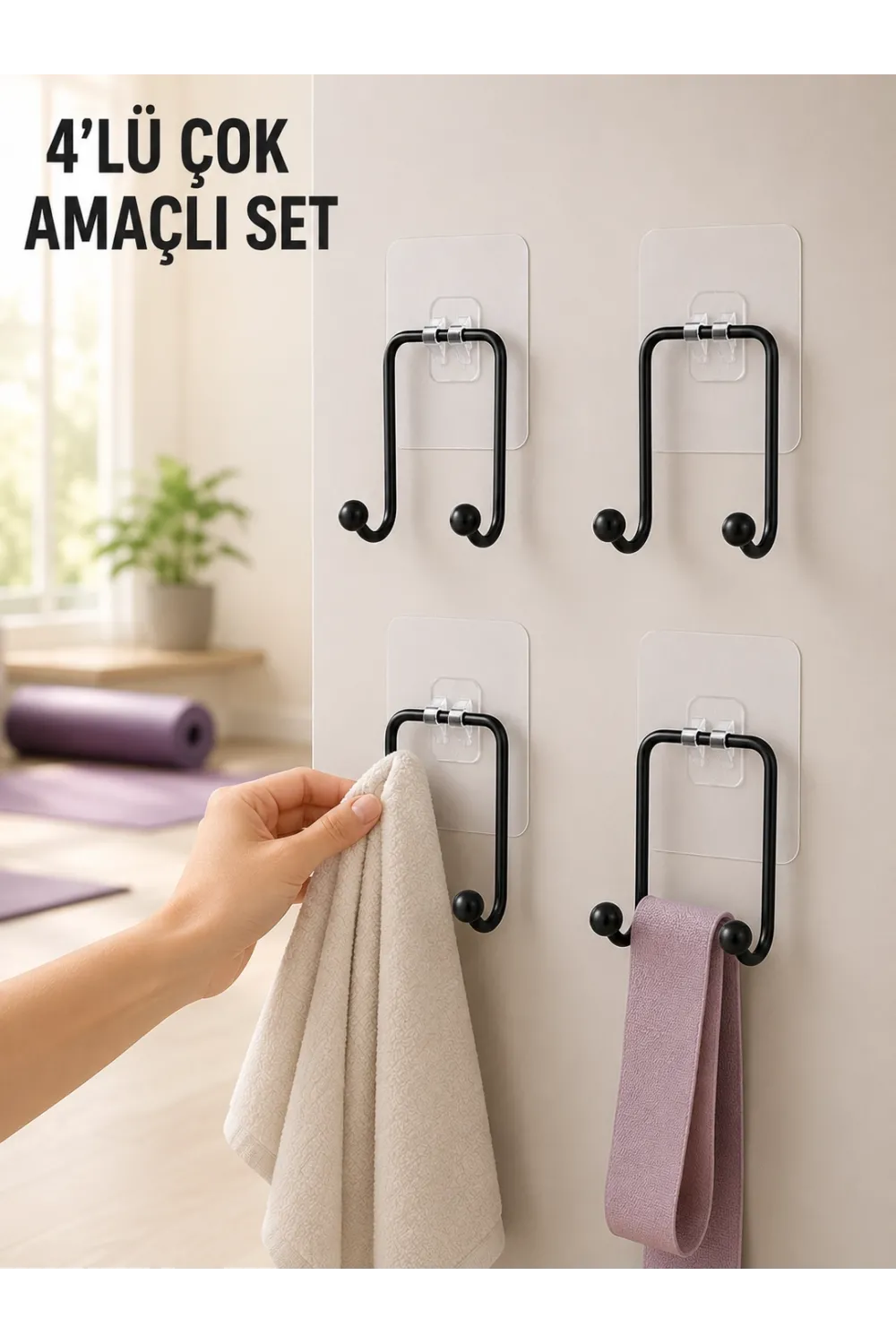 4lü Duvar Tipi Yapışkanlı Askı Pratik Ev Ve Banyo Askılık Seti