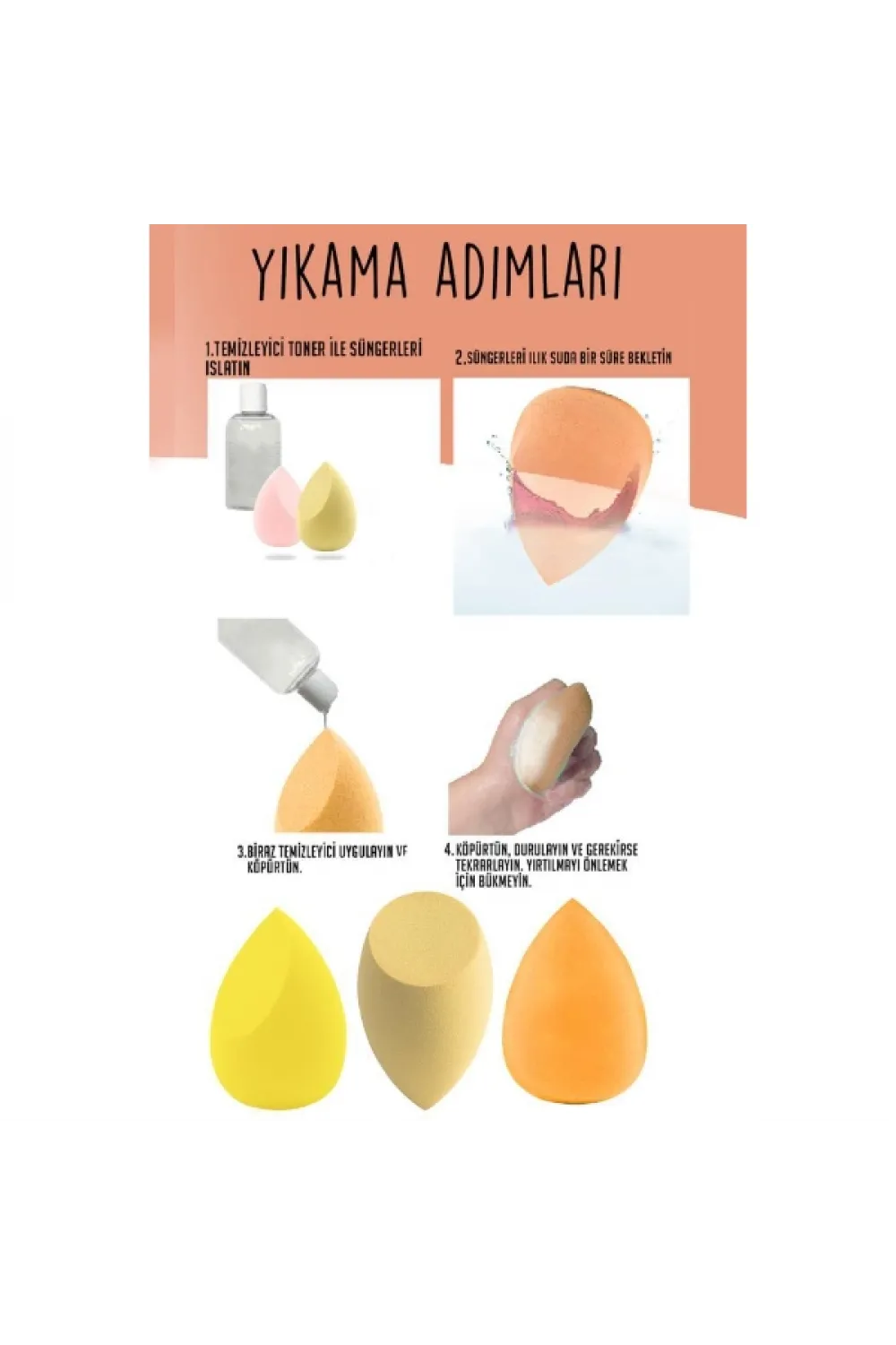 4lü Kapaklı Armut Makyaj Süngeri Seti