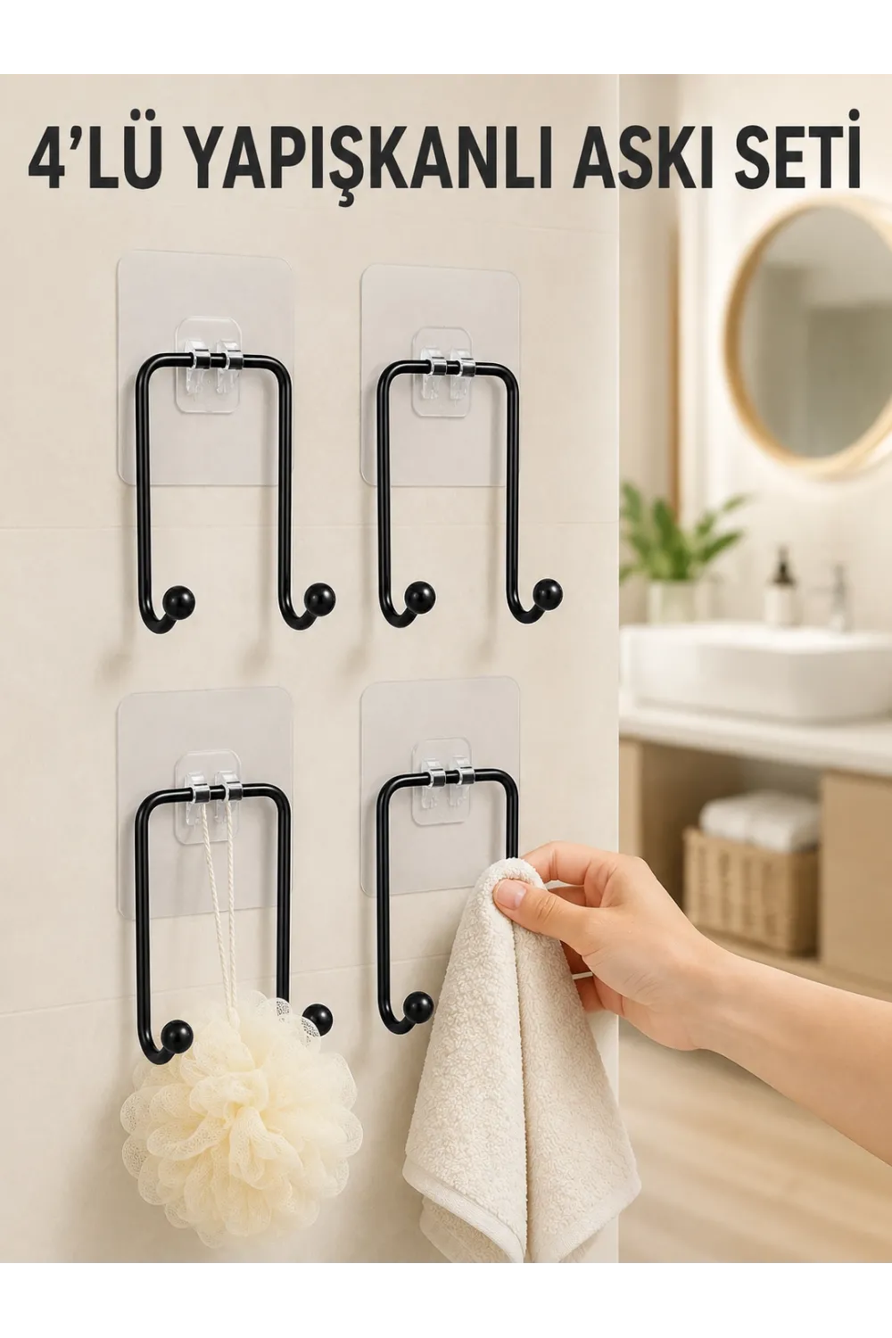 4lü Yapışkanlı Askı Seti Mutfak Banyo Ve Ev İçin Duvar Askısı