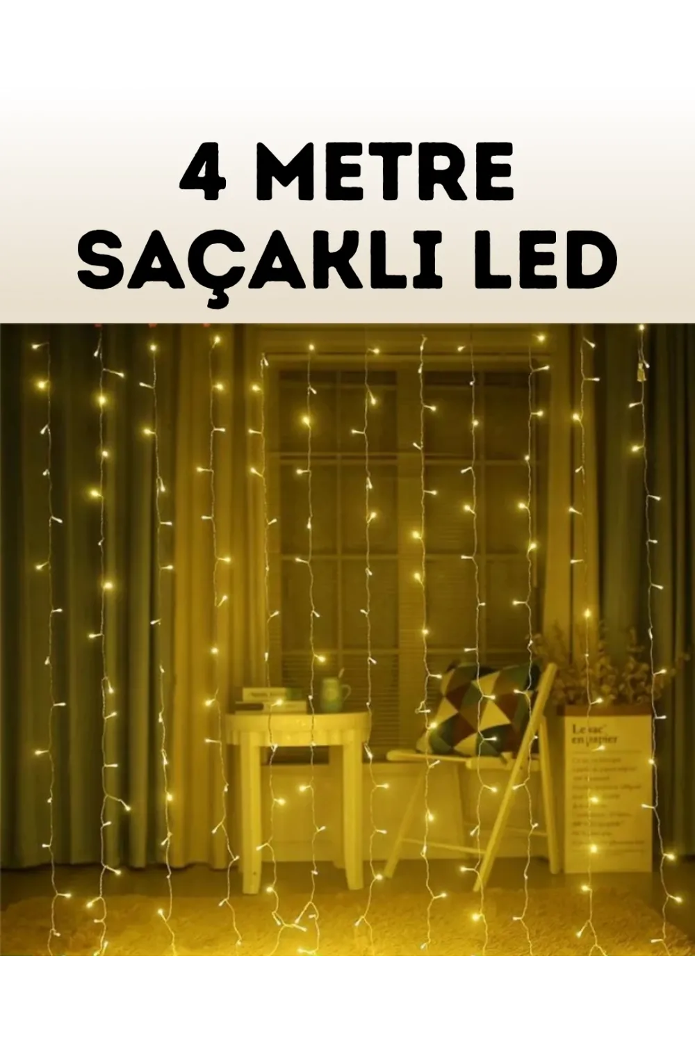 4 Metre Şelale Perde Led Işık Dış Mekan İç Mekan Uyumlu