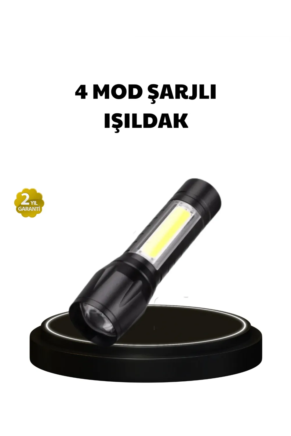 4 Mod Şarjlı Işıldak | Ultra Güçlü Cree Led | Su Geçirmez Alüminyum Gövde