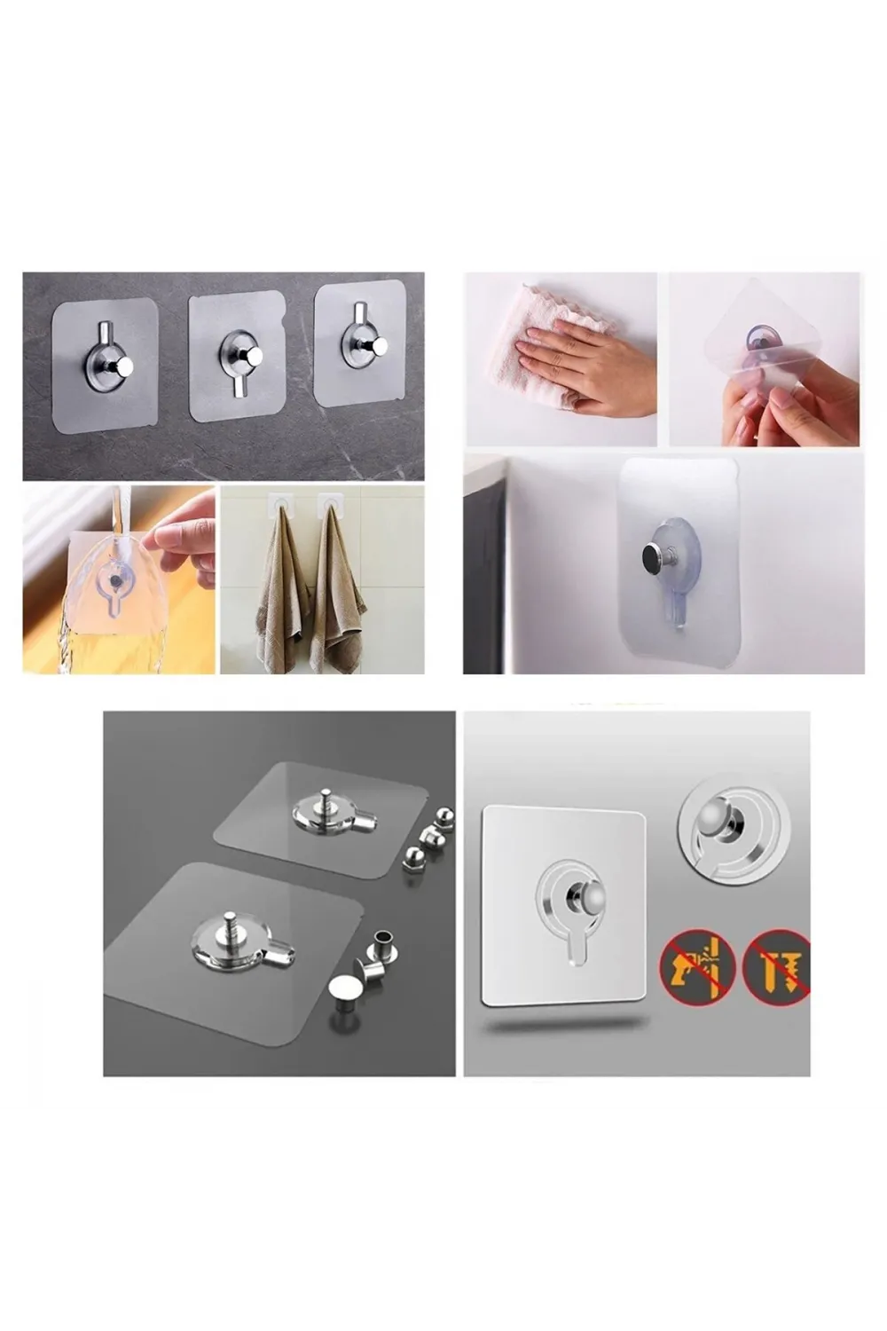 4 Parça 10mm Vidalı Şeffaf Pvc Yapışkan Askı