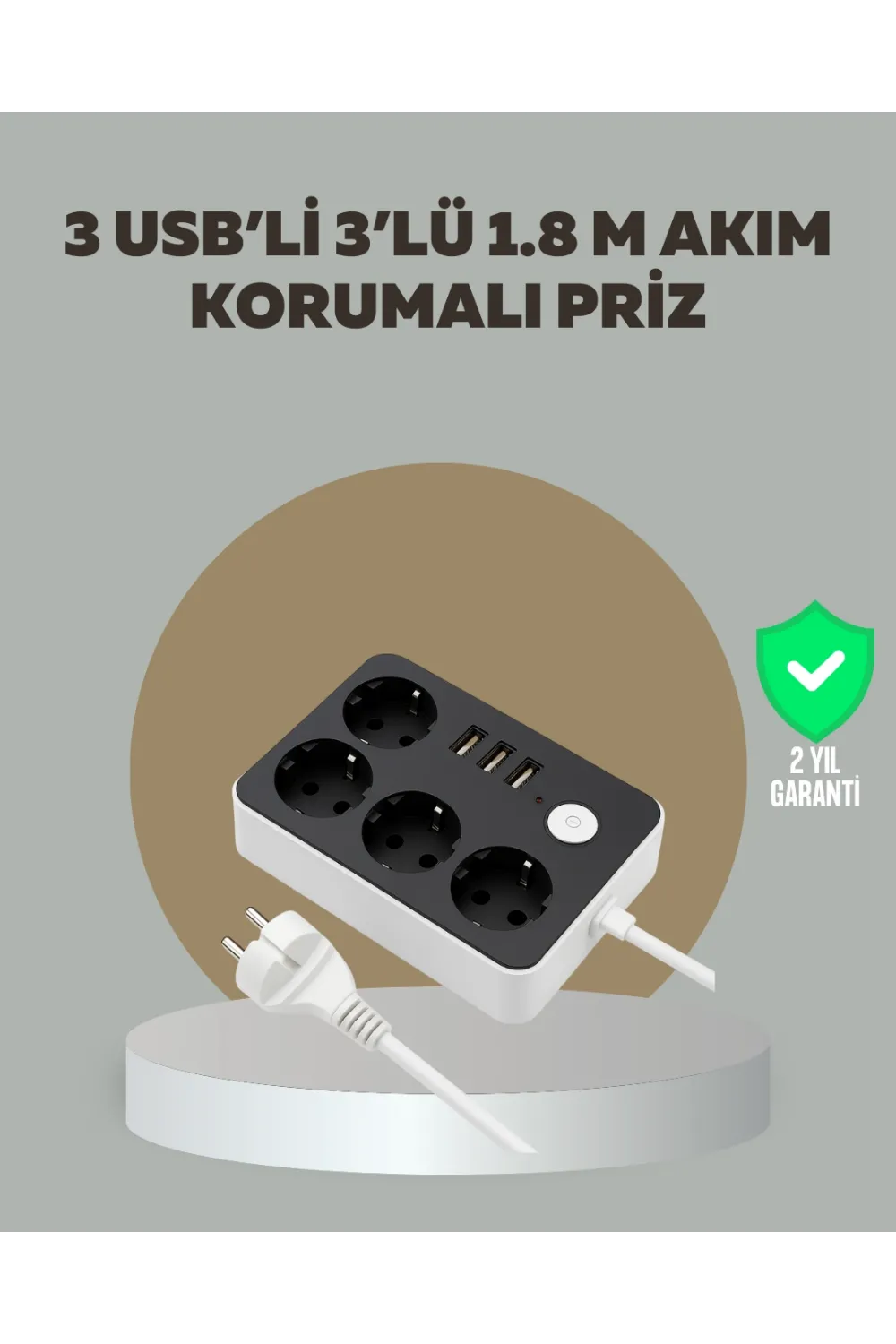 4 Prizli 3 Usb Portlu Anahtarlı Akım Korumalı Priz