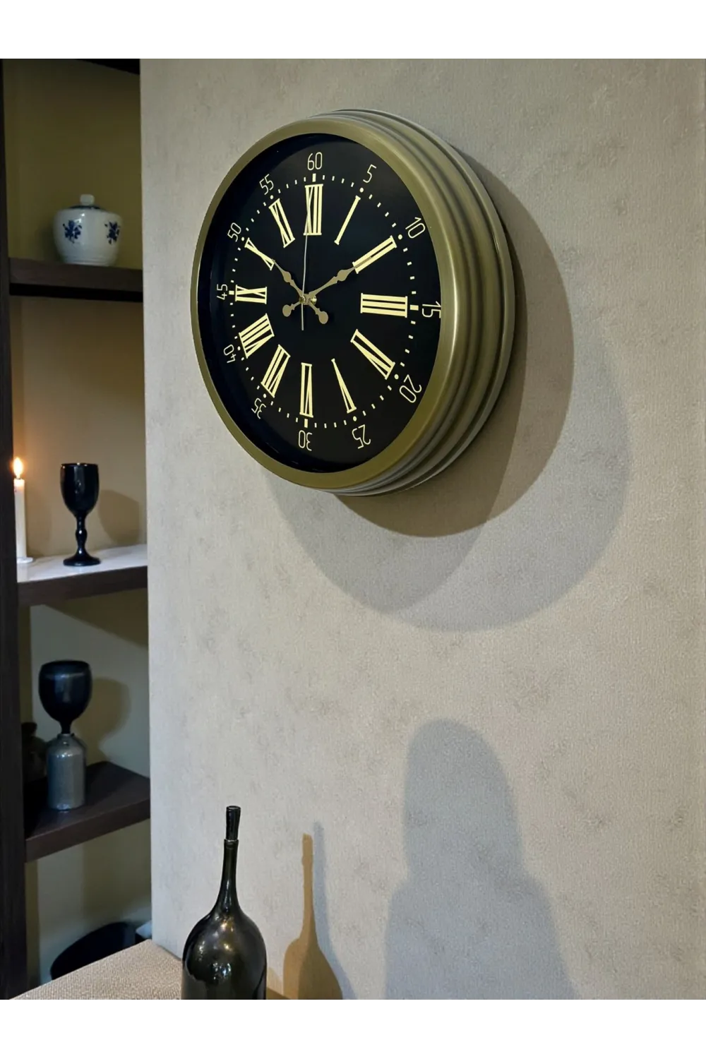40 Cm Metal Antik Roma Eskitme Duvar Saati