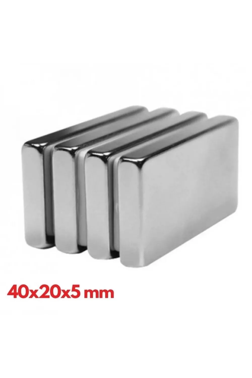 40×20×5 mm N35 Neodyum Mıknatıs – Nikel Kaplama, Köşeli (10’lu Paket)