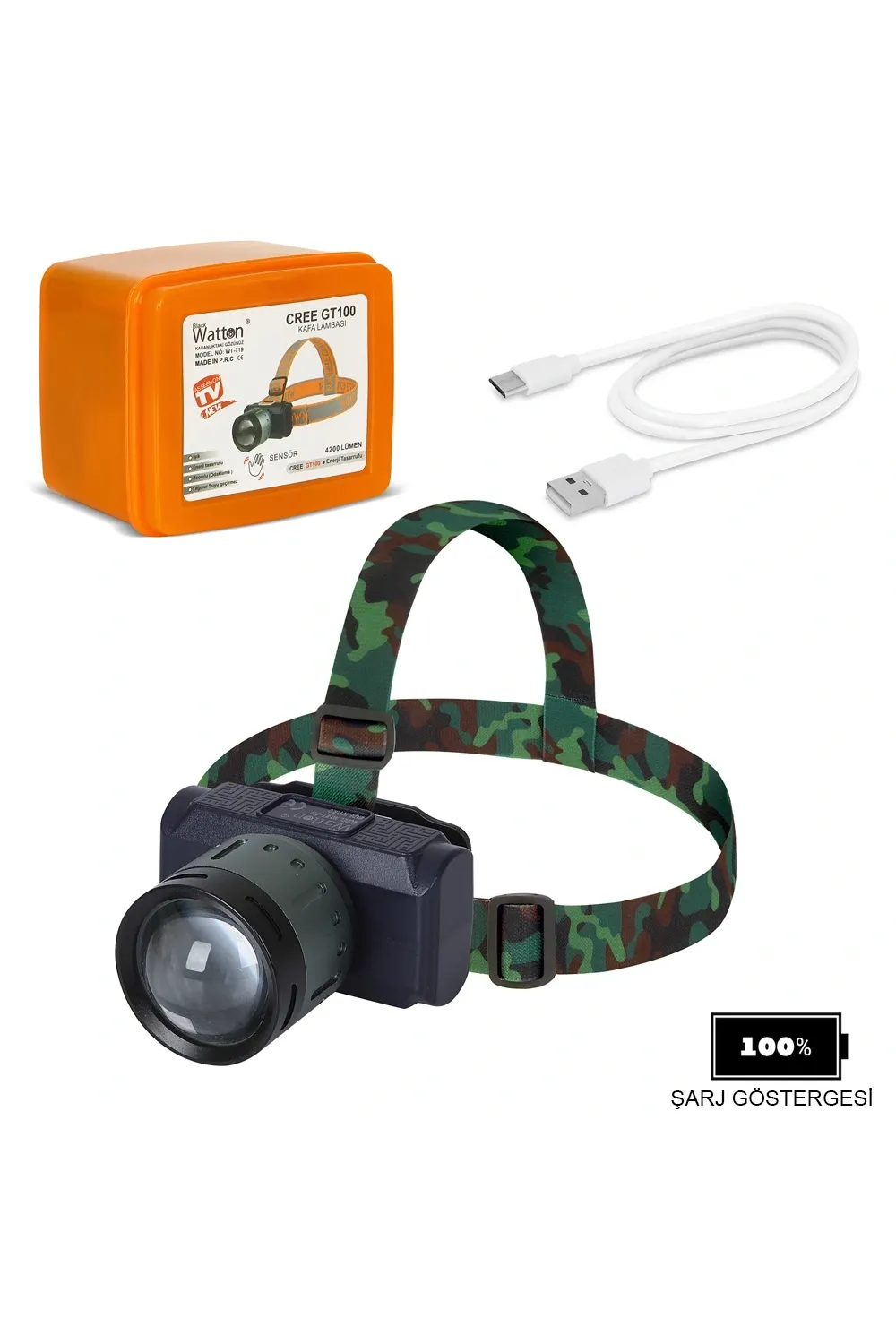 4200 Lümen Şarjlı Sensörlü Göstergeli Kafa Lambası Wt-719