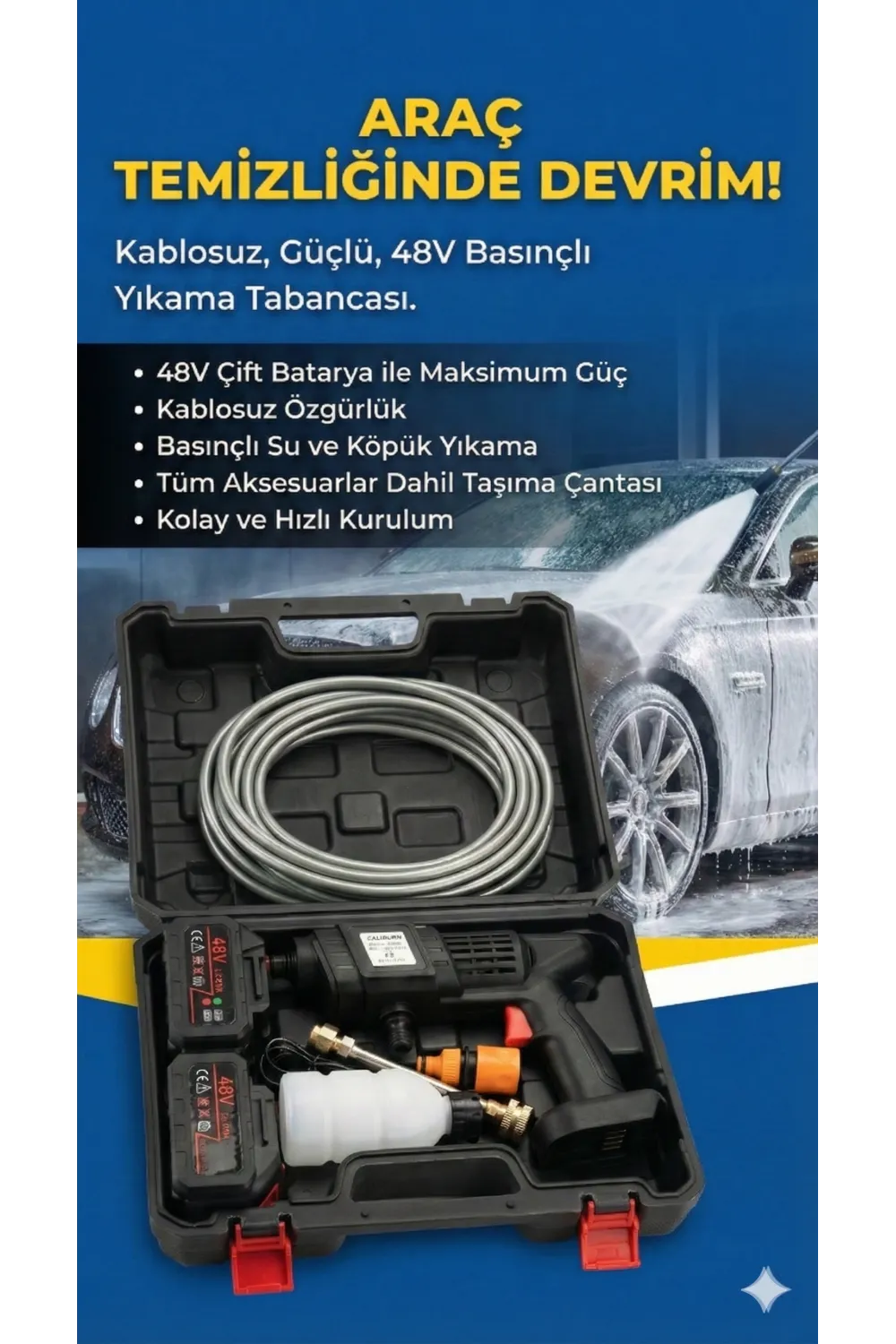 48v Şarjlı Çift Bataryalı Taşınabilir Basınçlı Oto Yıkama Bahçe Sulama Tabancası
