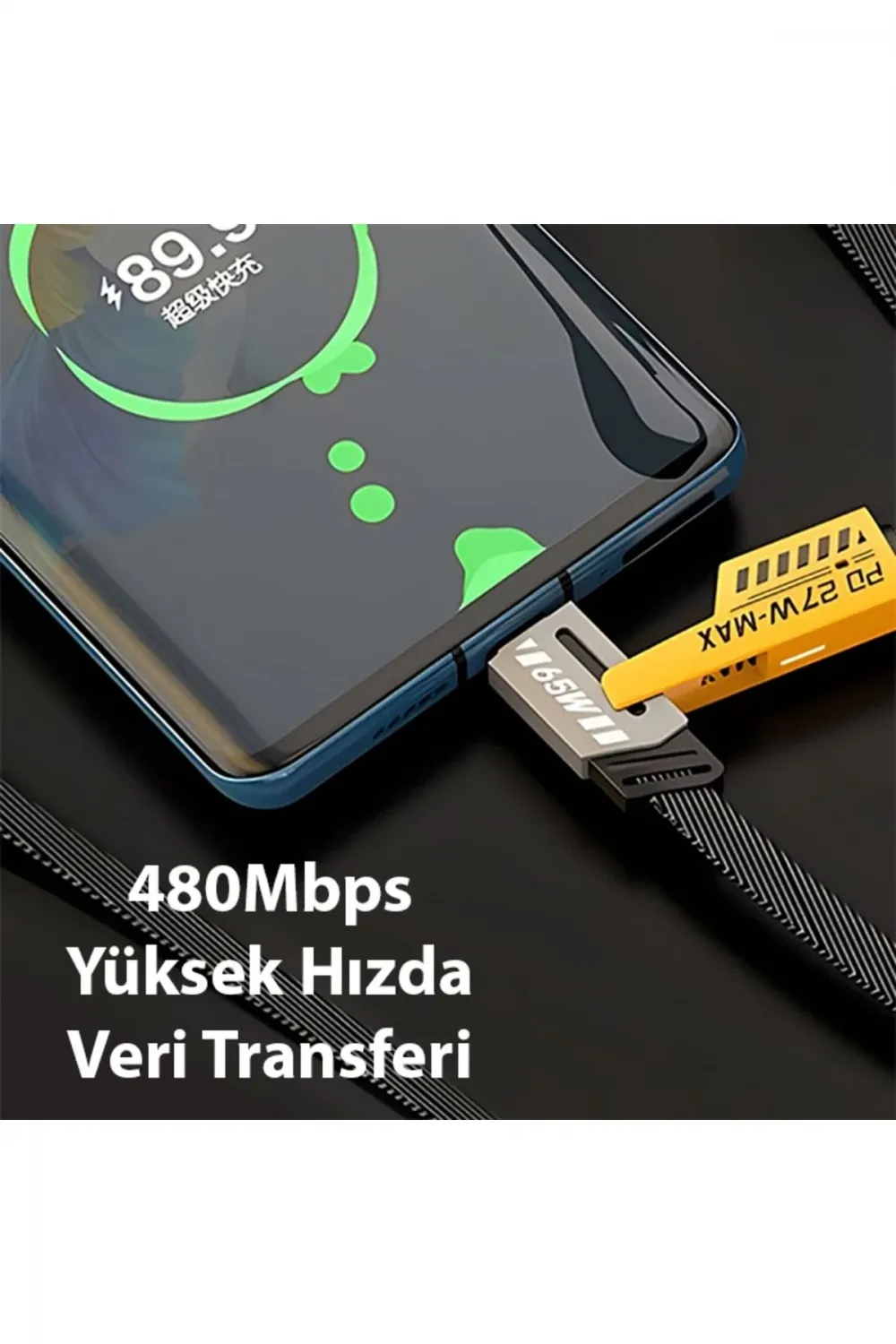 4in1 Type-c 65w To Usb-a + Type-c To Lightning 27w Hızlı Şarj Kablosu Siyah