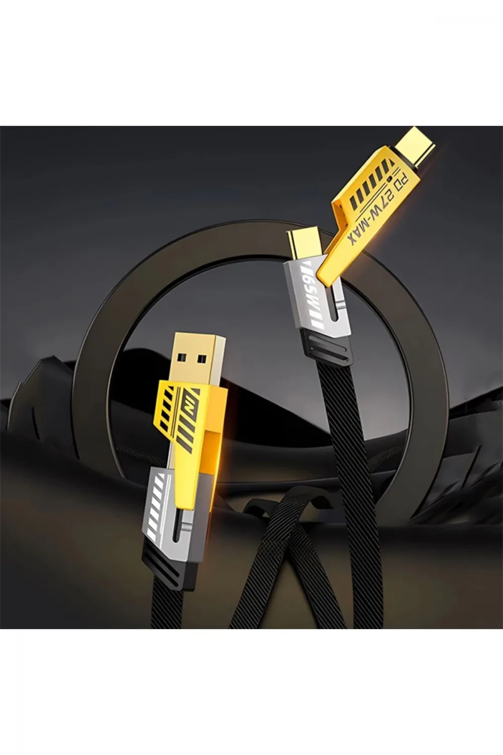 4in1 Type-c 65w To Usb-a + Type-c To Lightning 27w Hızlı Şarj Kablosu Siyah