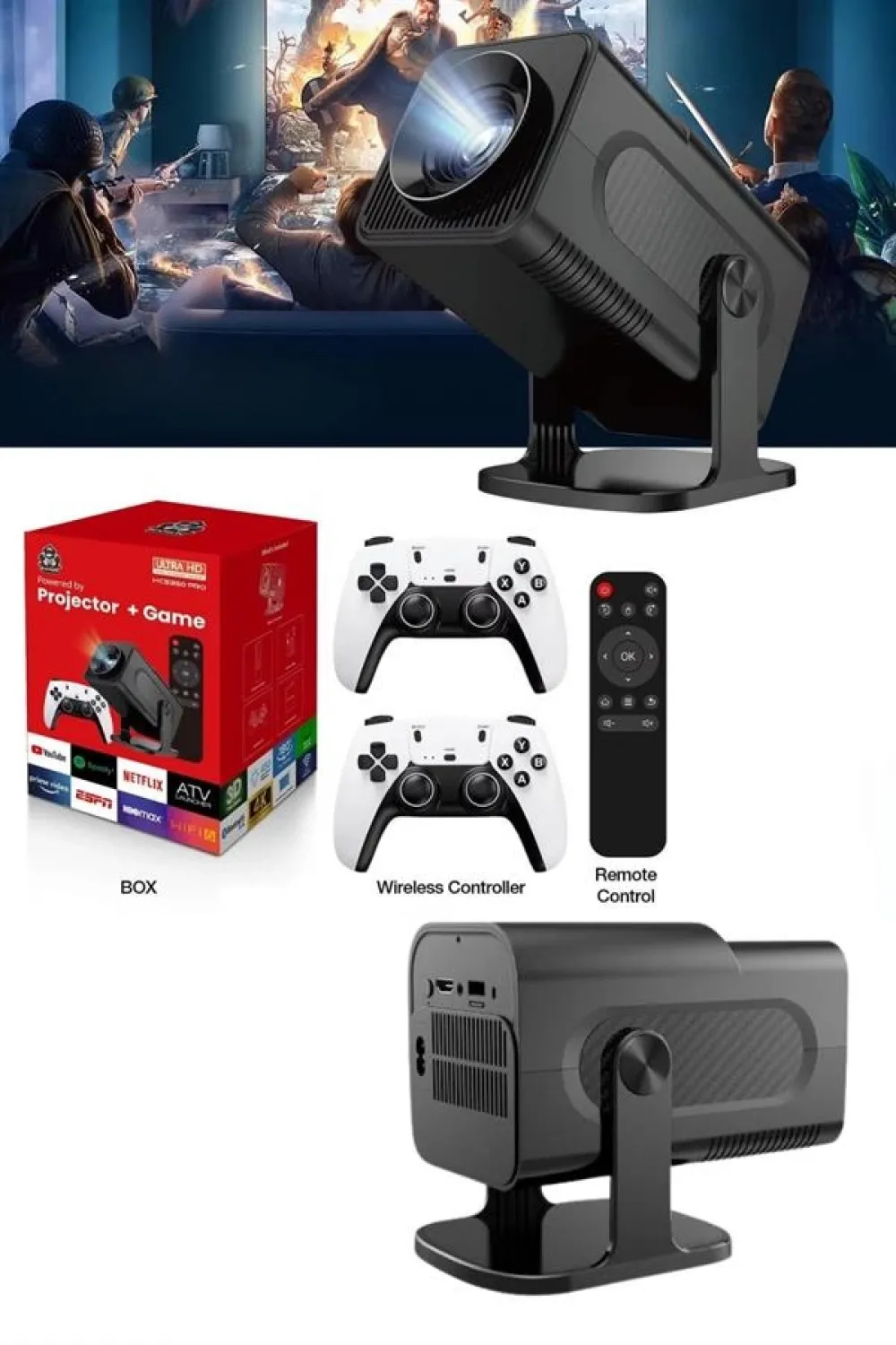 4k Android Smart Wi-fi Çift Kollu Projeksiyon Game Box Kumandalı Taşınabilir