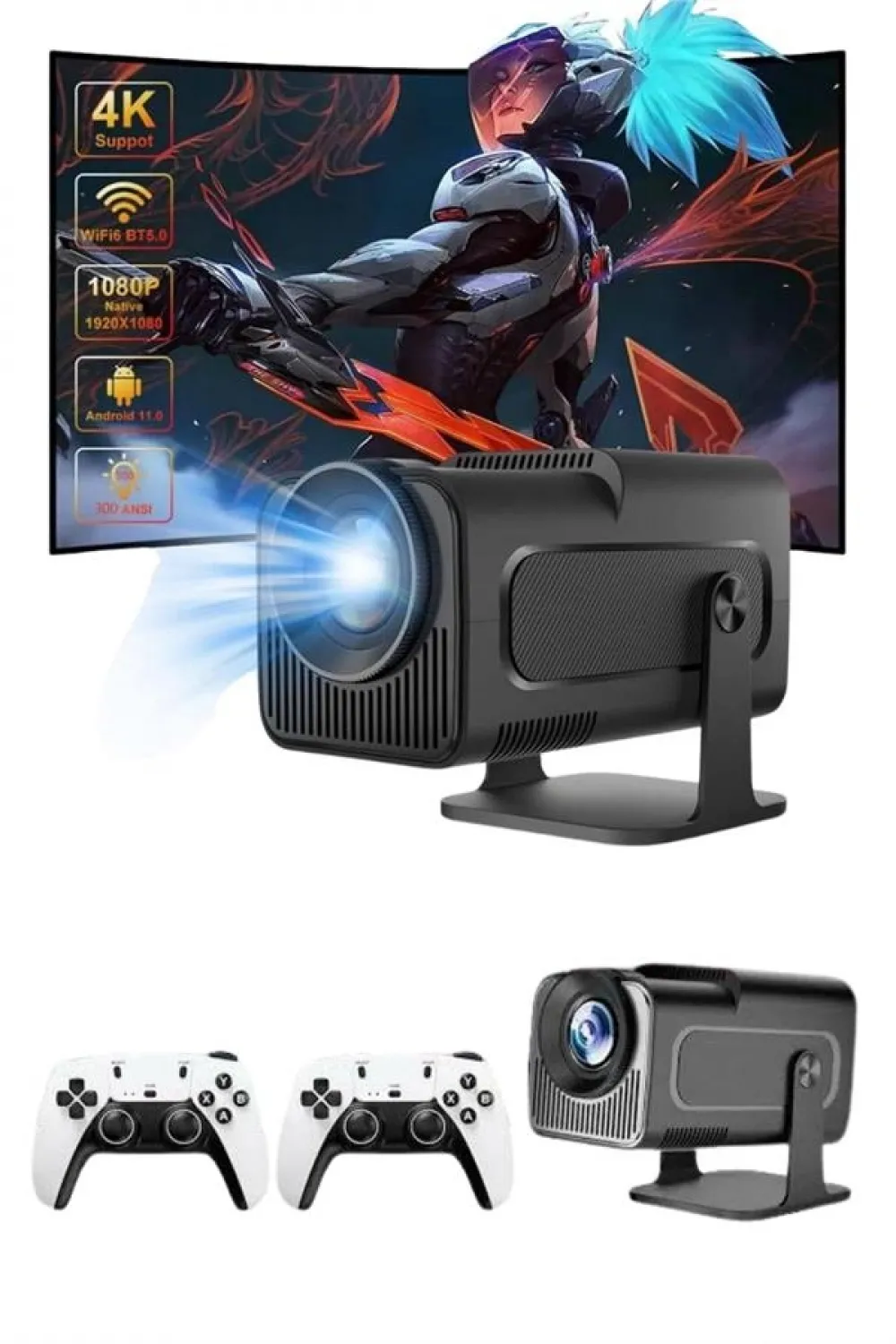 4k Android Smart Wi-fi Çift Kollu Projeksiyon Game Box Kumandalı Taşınabilir