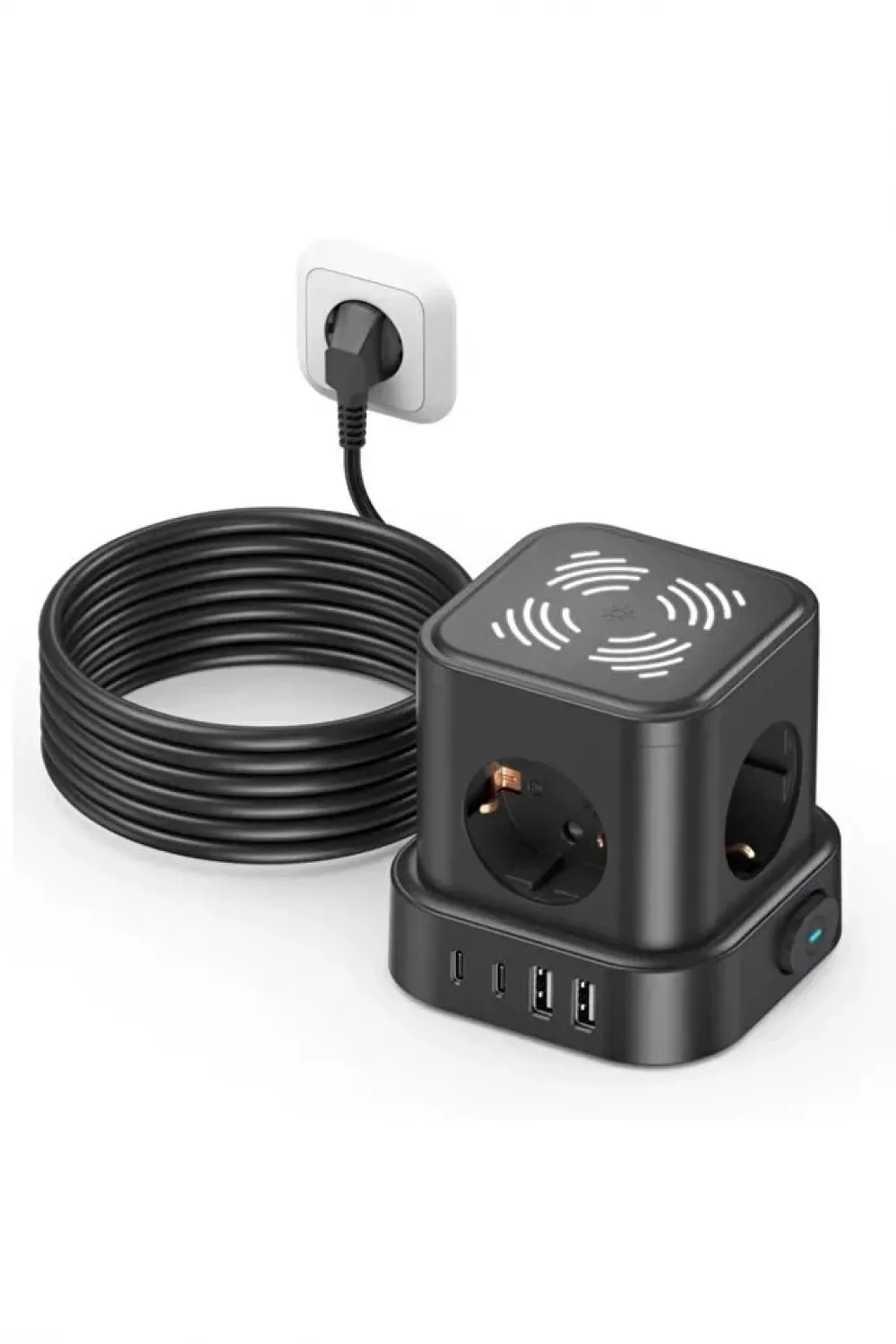 4lü Akım Korumalı Priz Gece Lambalı 2xusb 2xtype-c Çıkış Yüksek Gerilim Koruma Çoklu Priz Çoğaltıcı