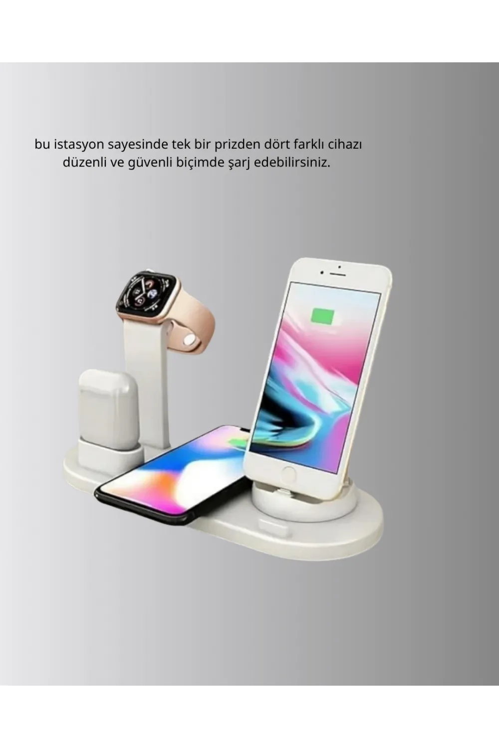 4’lü Apple Kablosuz Şarj Standı İphone Watch Ve Airpods Çoklu Şarjlı