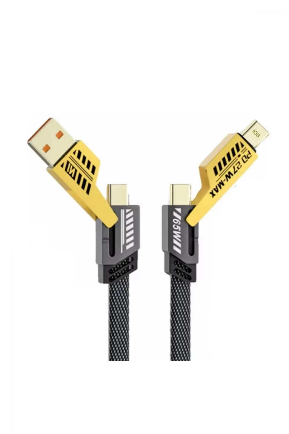 4’ü 1 Arada 65W Hızlı Şarj Kablosu – USB ve Type-C Girişli, Örgülü Dayanıklı