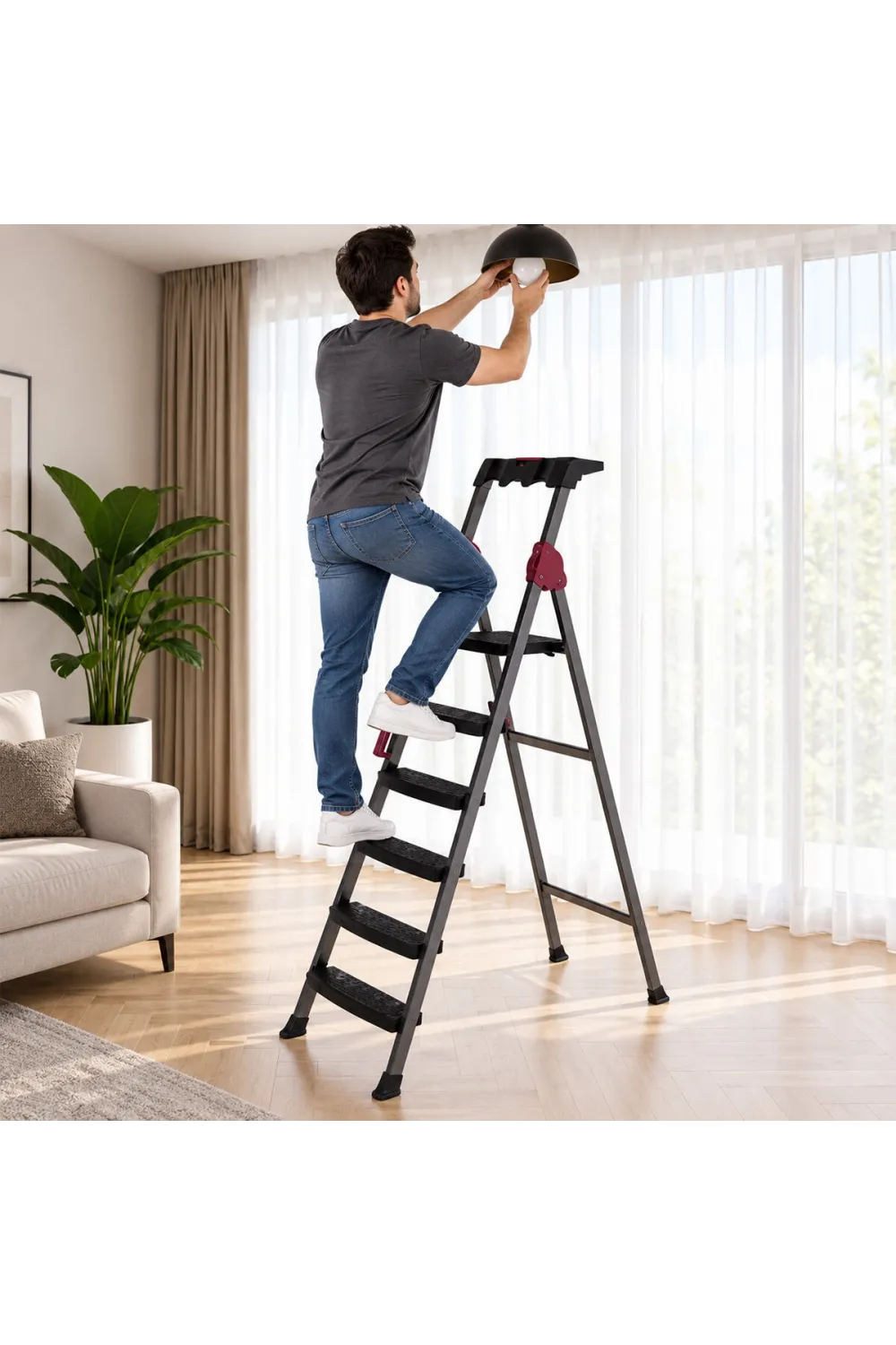 5+1 Basamaklı Metal Merdiven 150kg.taşıma