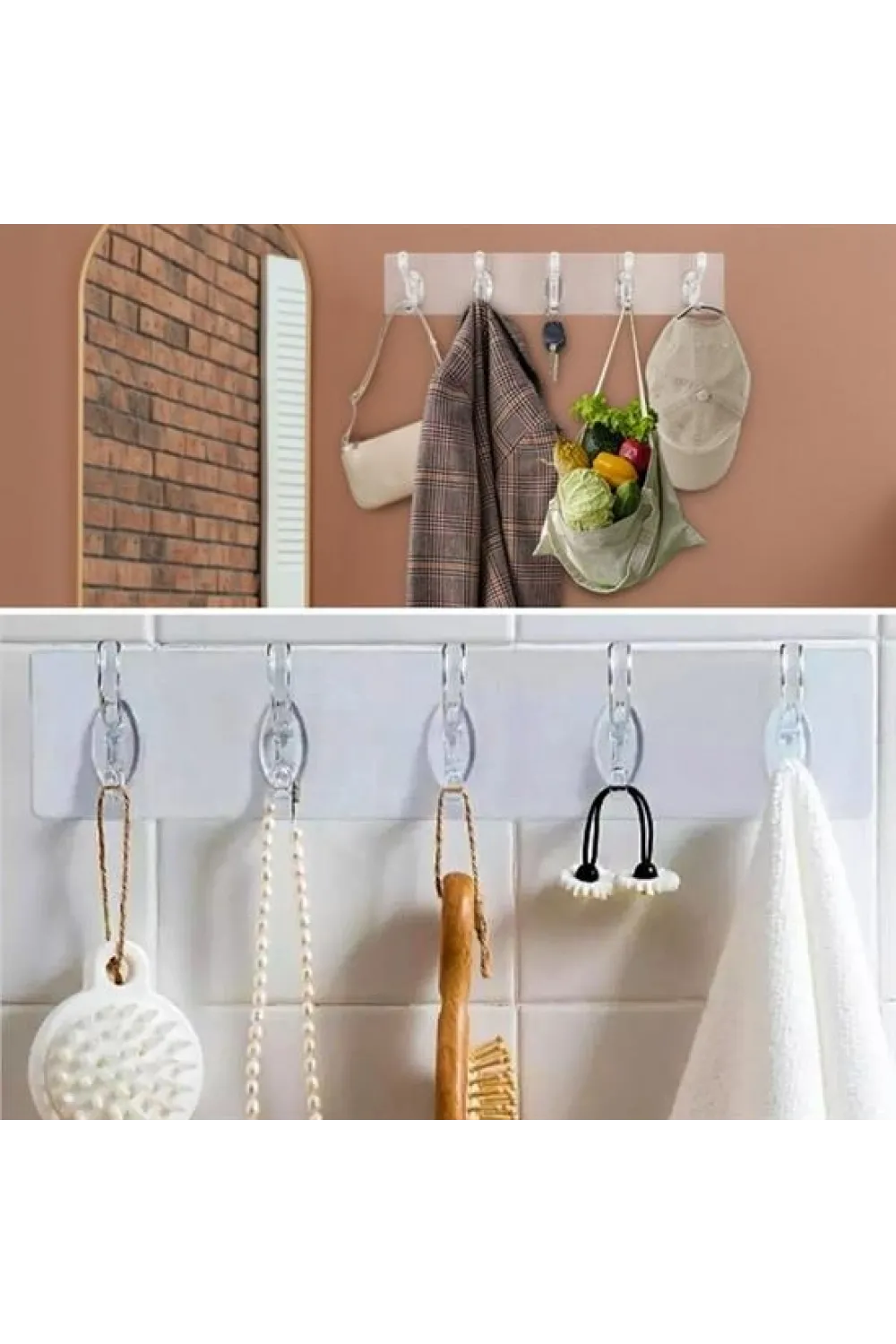 5'li Güçlü Yapışkanlı Şeffaf Duvar Askısı Banyo Mutfak Düzenleyici Pratik Askılık