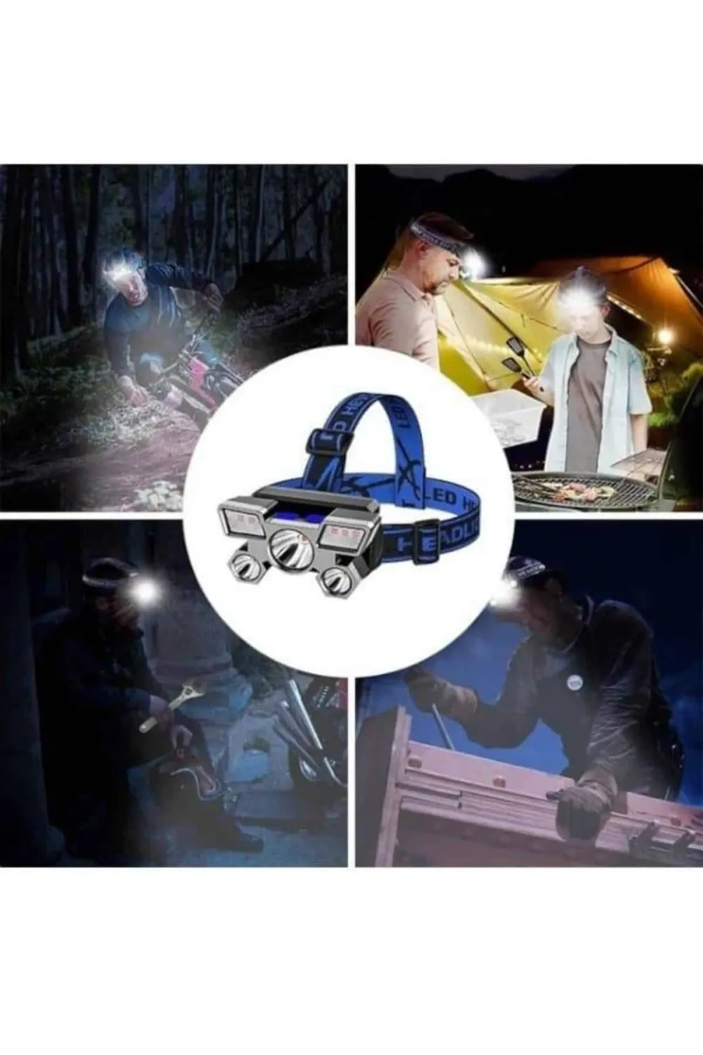 5 Led Far Şarj Edilebilir Güçlü Kafa Lambası Kamp Lambası 4 Modlu