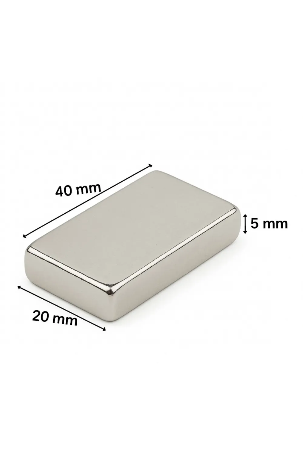 5li Set: N35 Sınıfı 40x20x5 mm Köşeli Neodyum Mıknatıs (Nikel Kaplama)