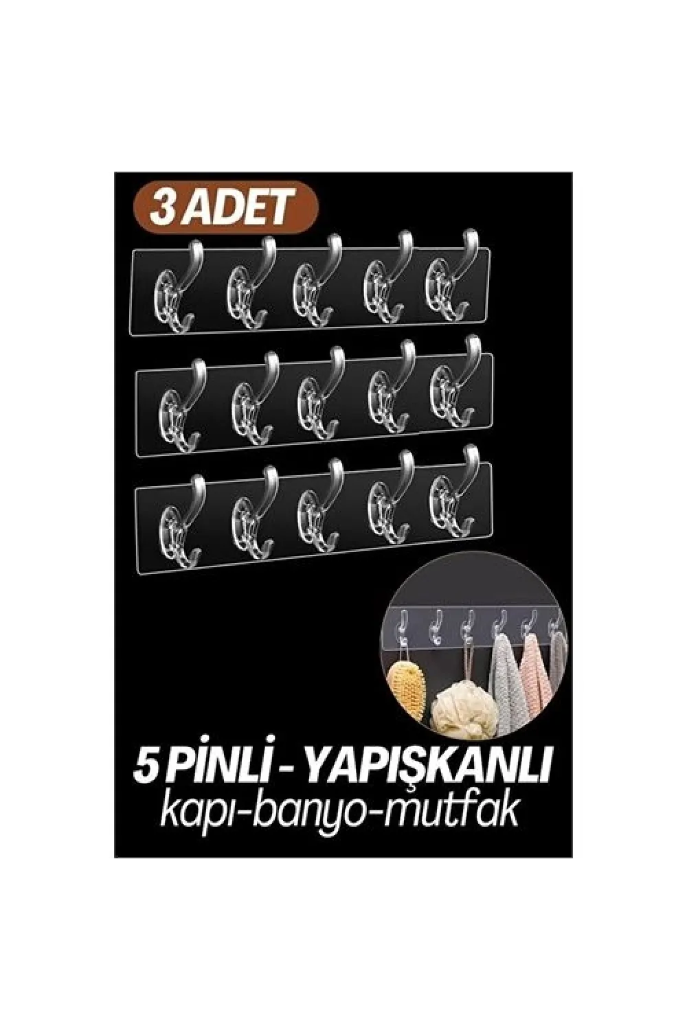 5 Pinli 3 lü set Yapışkanlı Askı Xenoty Design 718948