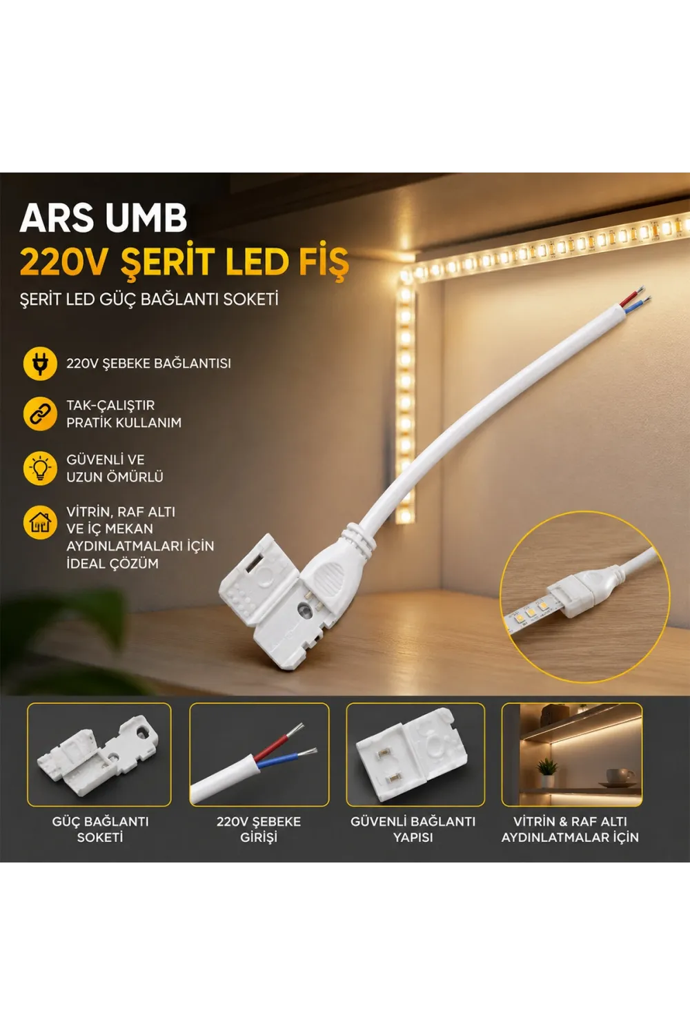 50 Adet 220 V Şerit Led Fiş Umb
