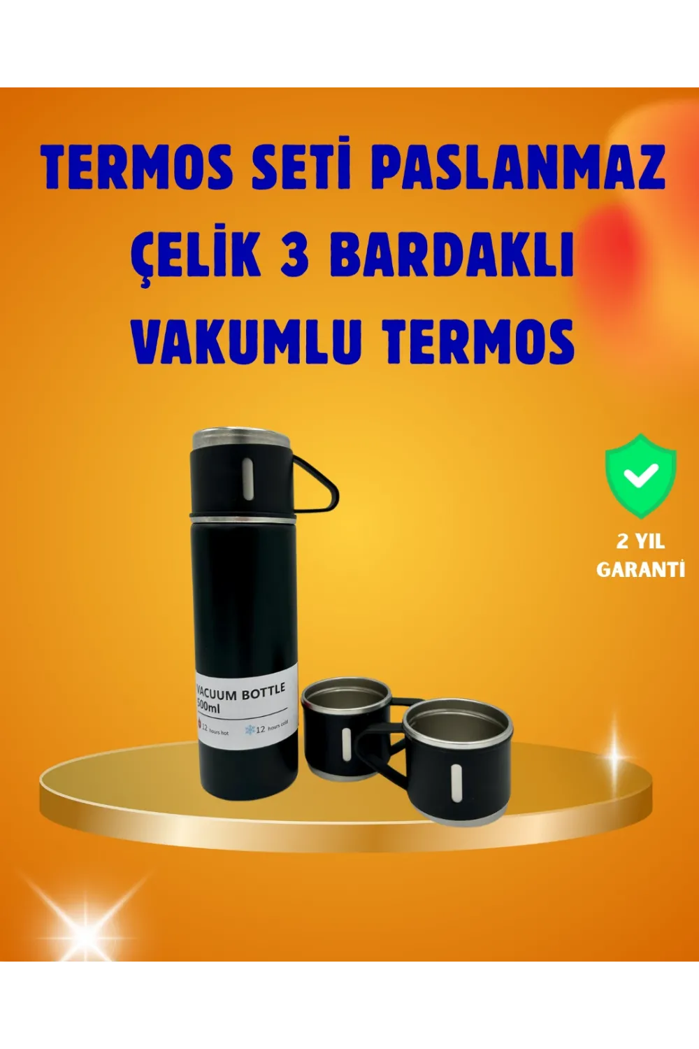 500 Ml Isı Korumalı Çelik Termos Ve Bardak Seti | Silikon Tabanlı, Şık Ve Pratik