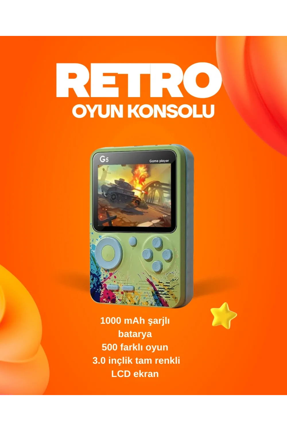 500 Oyun Hafızalı G5 Game Box – Renkli Lcd Ekranlı