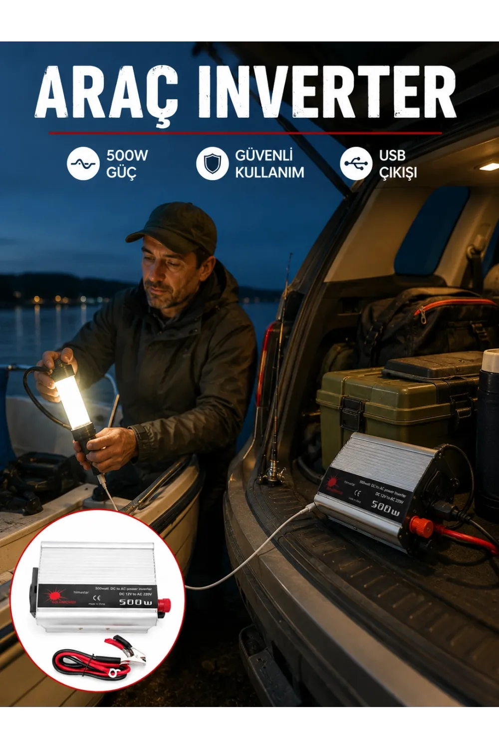 500w Araç İnverter Aküden Priz Dönüştürücü