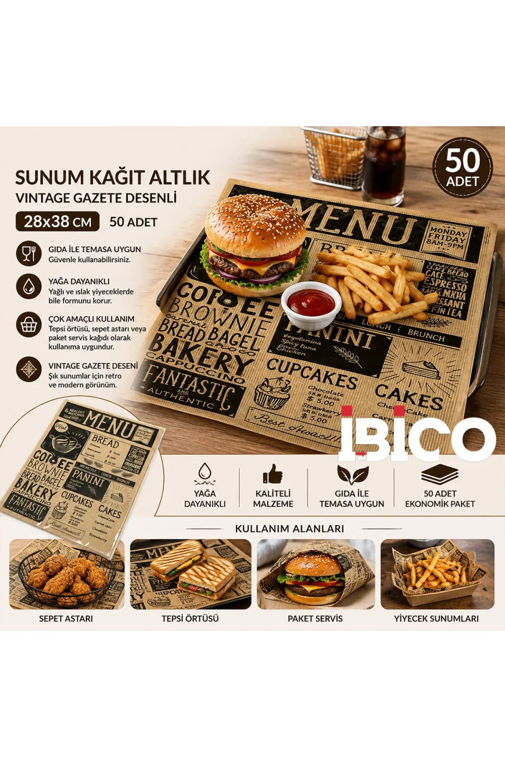50pcs Sunum Kağıt Altlık 28x38cm