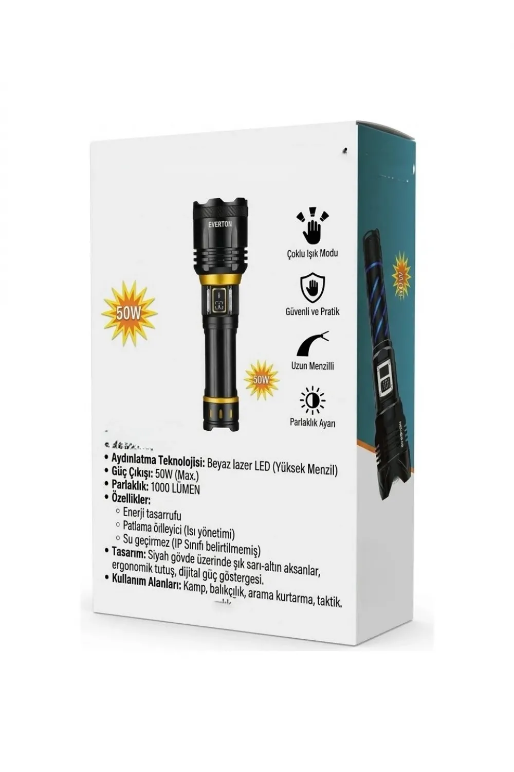 50W 1000 Lümen Yüksek Menzil Şarjlı El Feneri RT-453