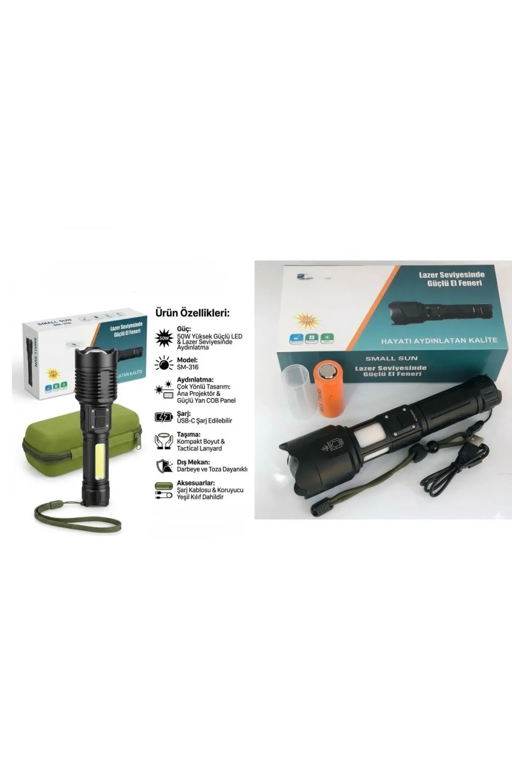 50W Led Şarjlı El Feneri SM-316
