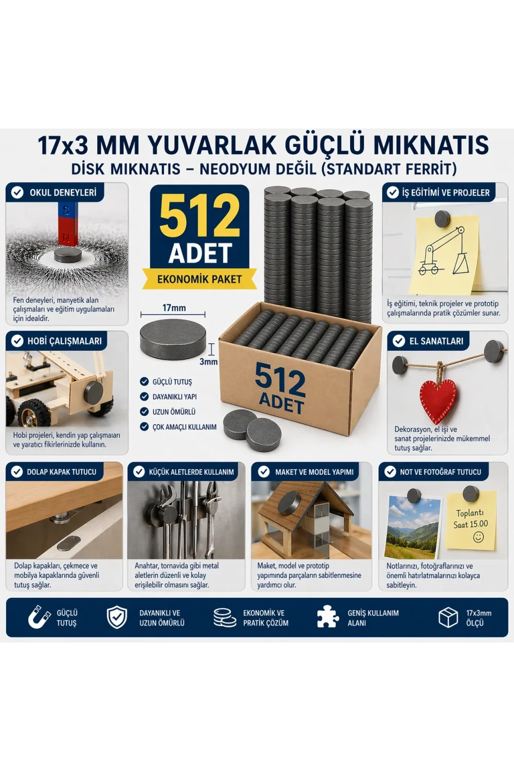 512 Adet Mıknatıs 17x3 Mm Yuvarlak Güçlü Mıknatıs Disk Mıknatıs
