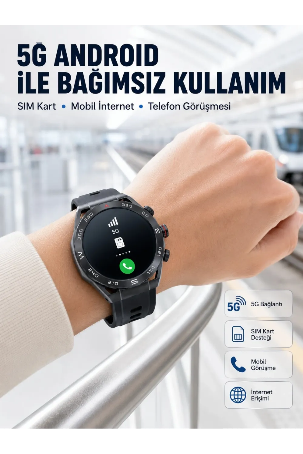 5g Android Akıllı Saat Amoled Ekran Sım Kart Destekli Kameralı
