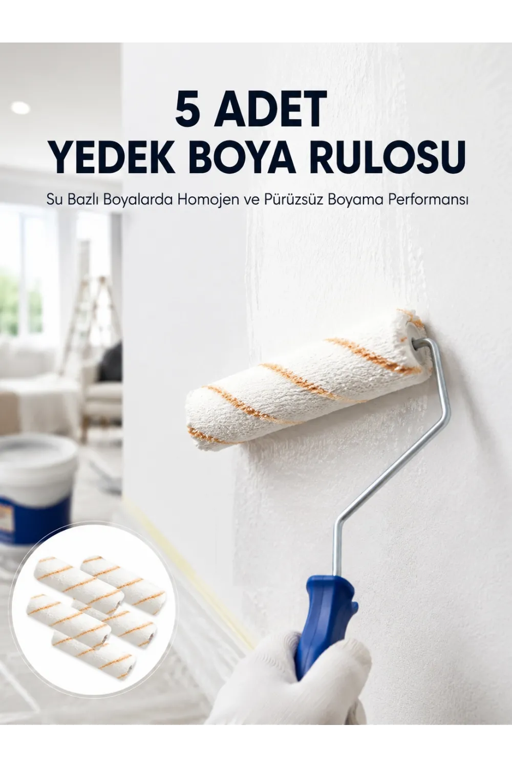 5’li Mini Rulo Boya Seti Duvar Tavan Emülsiyon Uygulama