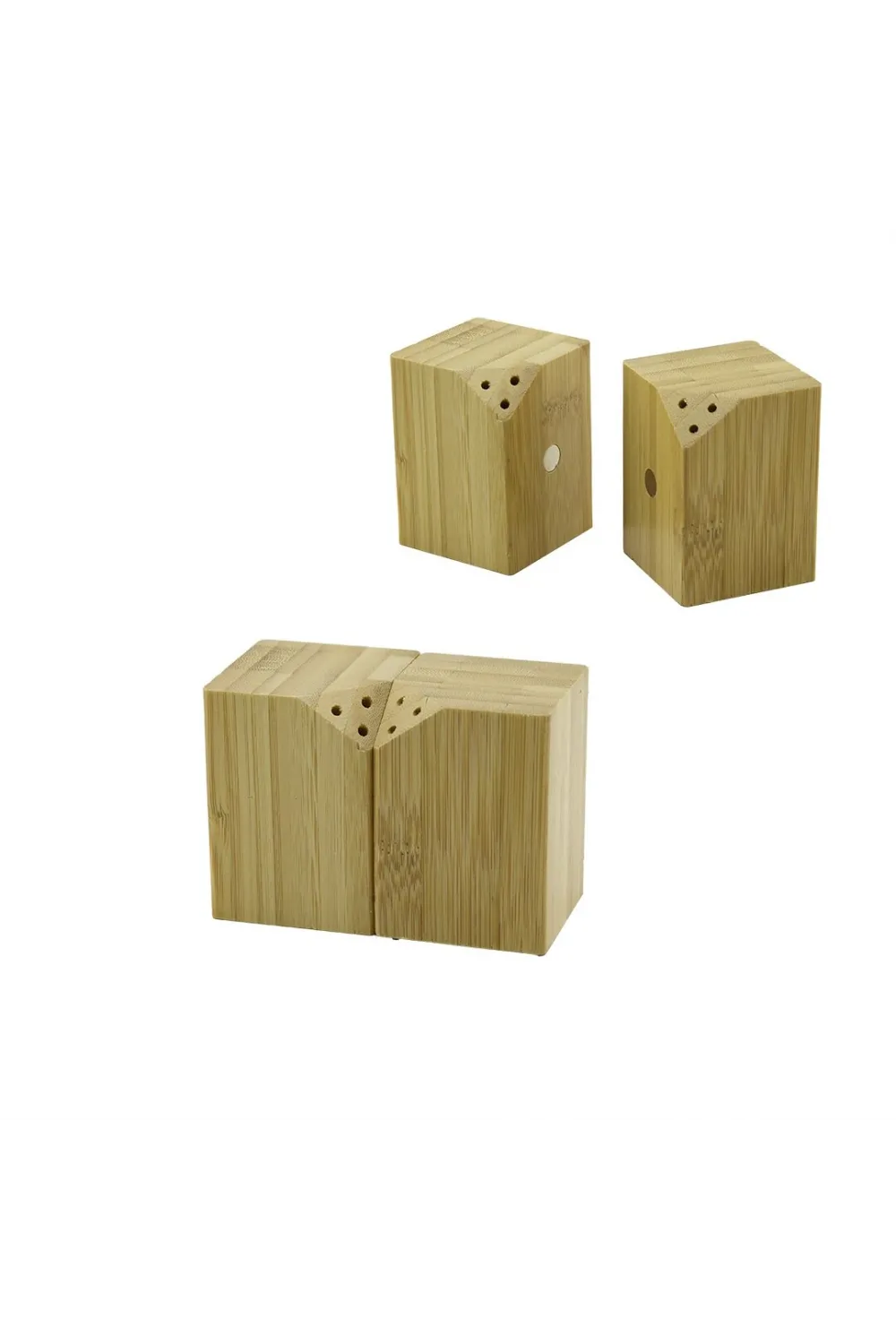 5x5cm--y:7cm   2pcs   Mıknatıslı İkiz   Ahşap Bambu  Baharatlık - Tuzluk