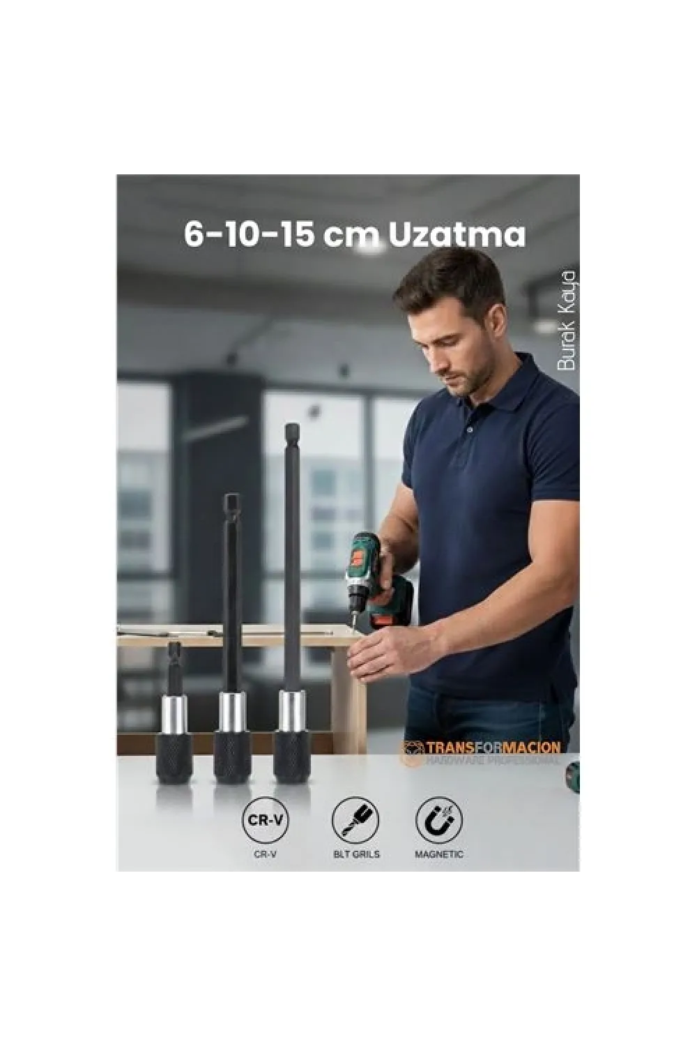 6-10-15 cm 3lü Manyetik Uzatma Bits Adaptör Seti | Ulaşılmaz Alanlar ve Hassas Vidalama İçin