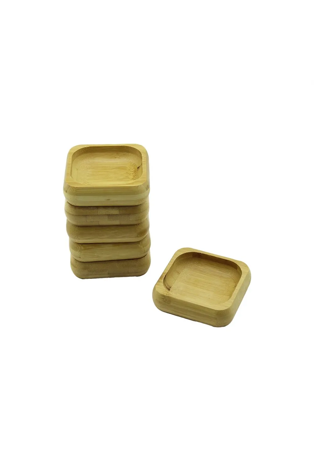 6 Adet 9x9cm Kare Ahşap Bambu Çerezlik - Lokumluk Kase Derinlik: 1.8cm