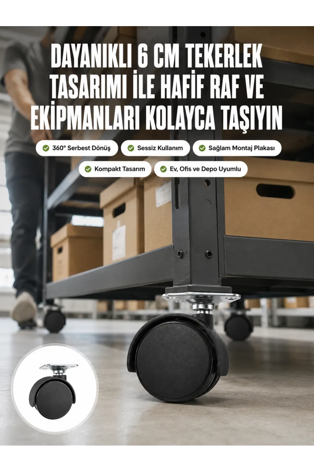 6 Cm Döner Kilitsiz Ayak Tek Parça