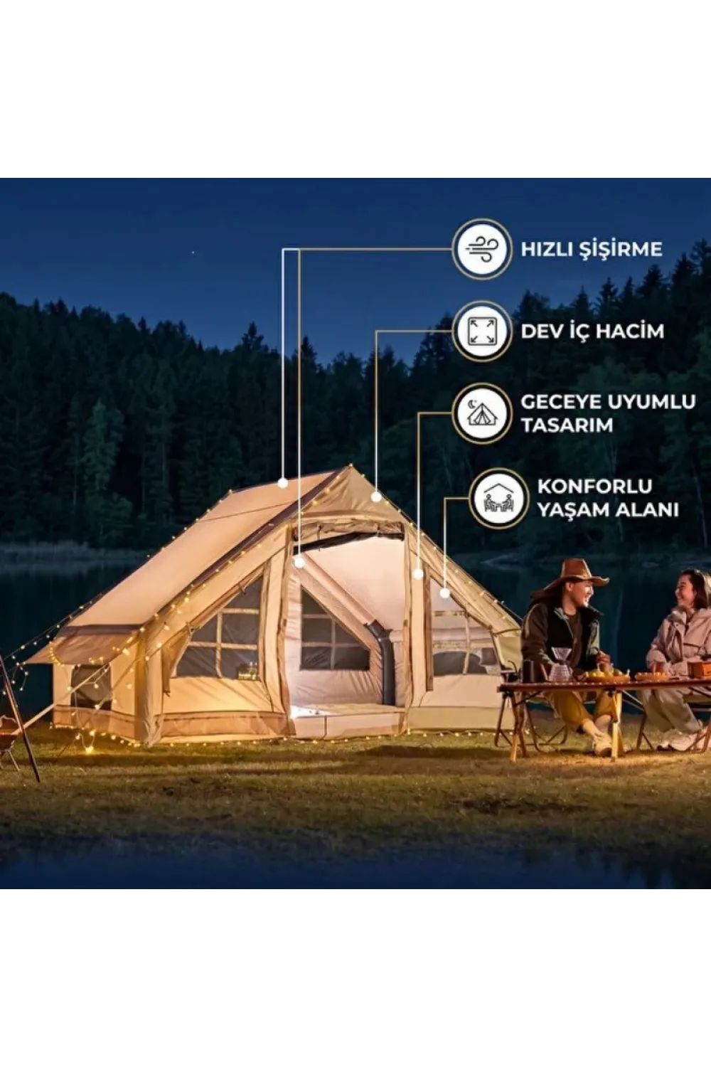 6 Kişilik Şişme Kamp Çadırı - 4 Mevsim - Dev İç Hacim