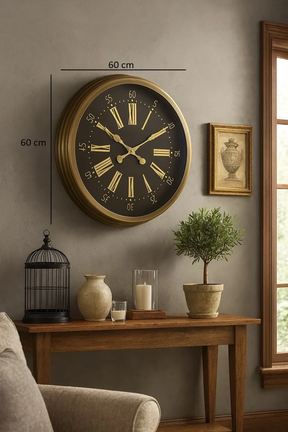 60 cm Eskitme Metal Roma Rakamlı Duvar Saati