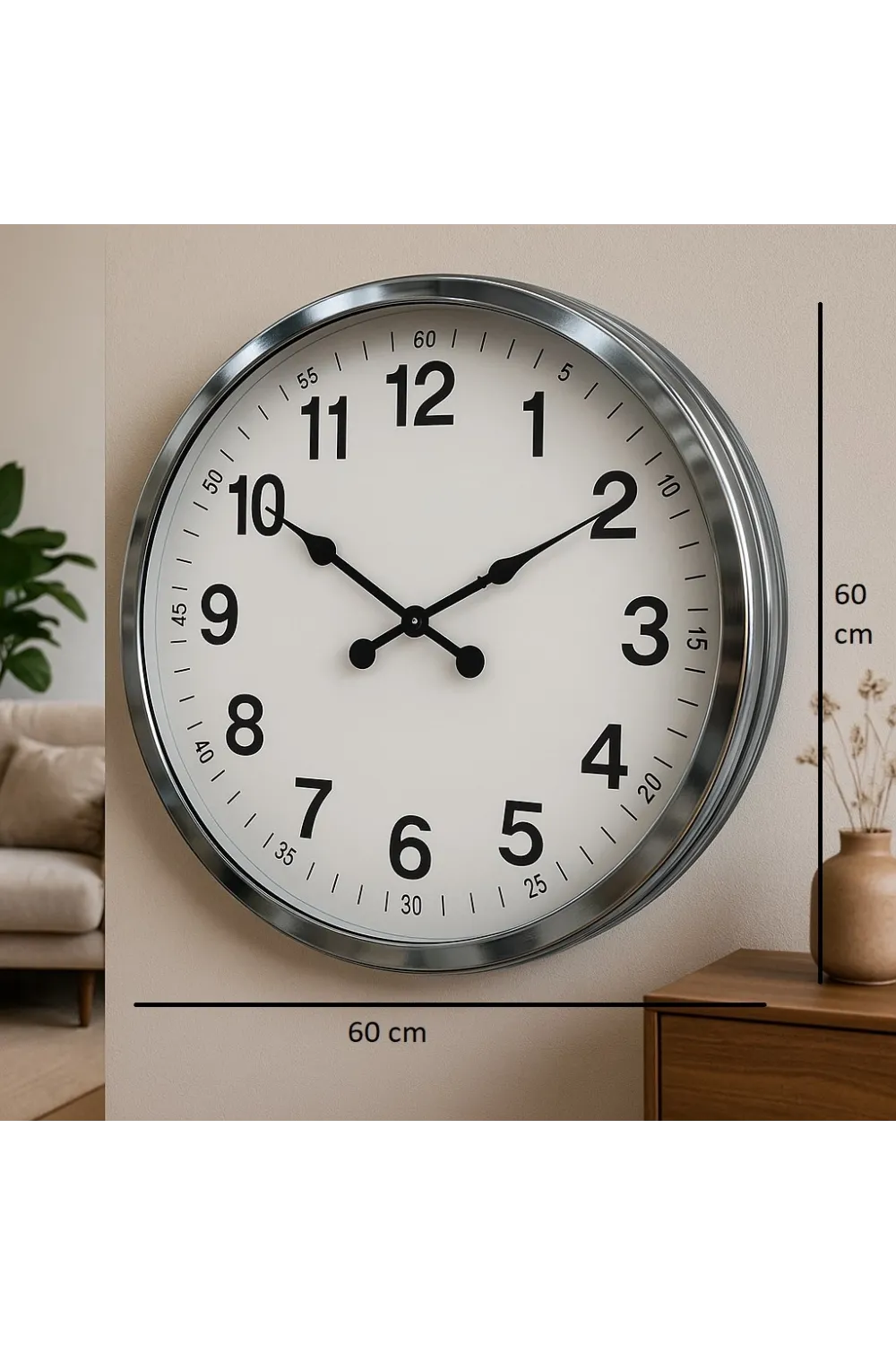 60 cm Krom Metal Dekoratif Duvar Saati