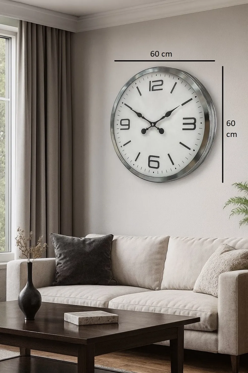 60 cm Krom Metal Dizayn Duvar Saati