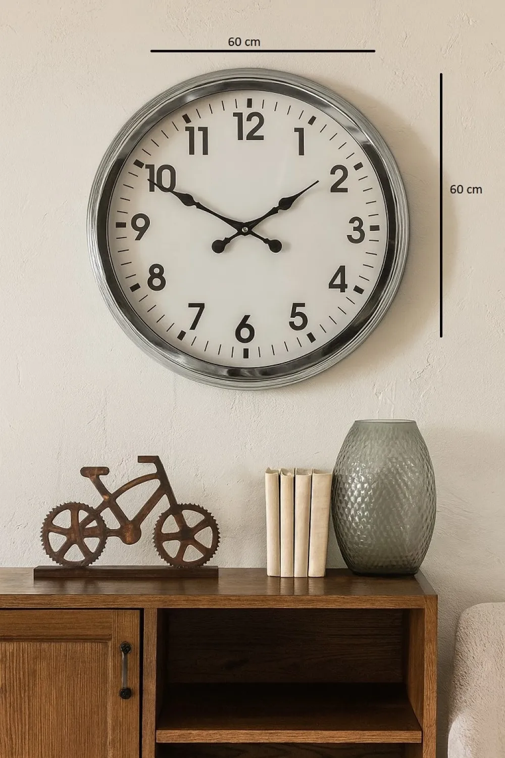 60 cm Krom Metal Duvar Saati