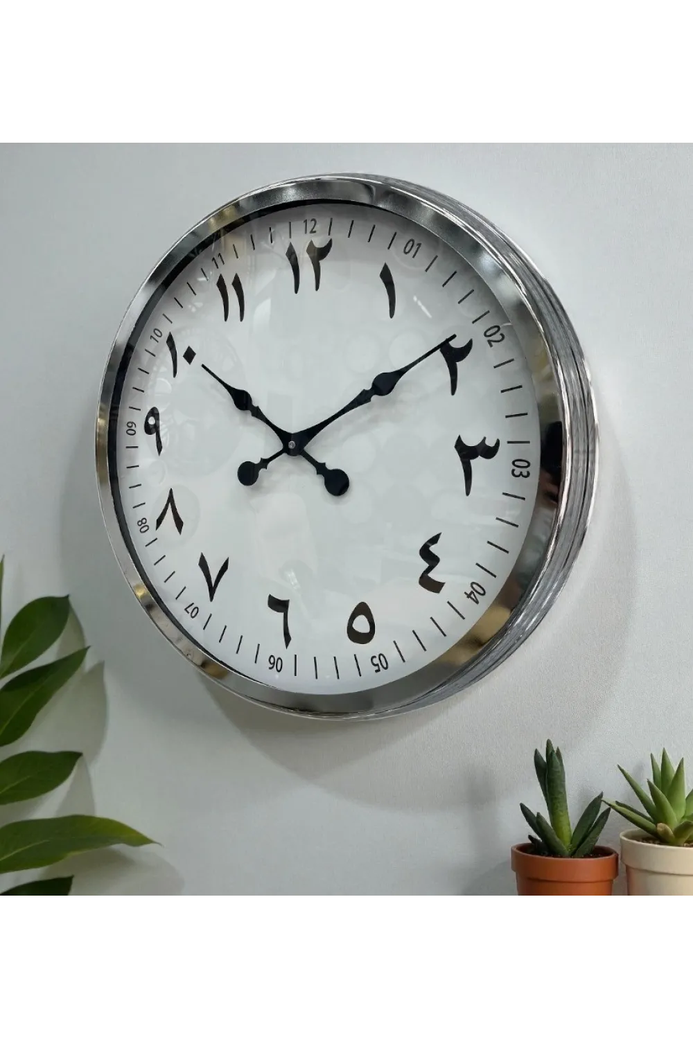 60 cm Krom Metal Farsça Duvar Saati