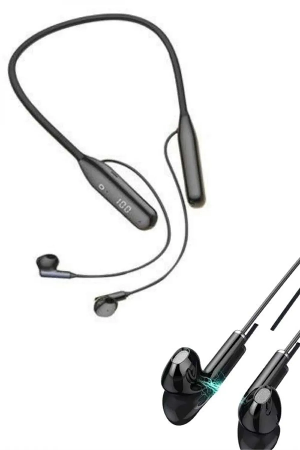 60 Saat Kablolu Boyun Askılı Dijital Göstergeli Bluetooth Kulaklığı
