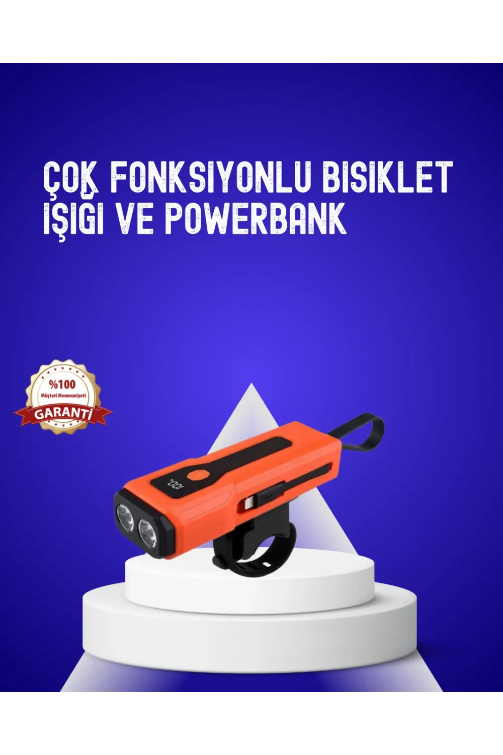 600 Lümen Şarjlı Bisiklet Farı Cob Yan Çakar Acil Durum