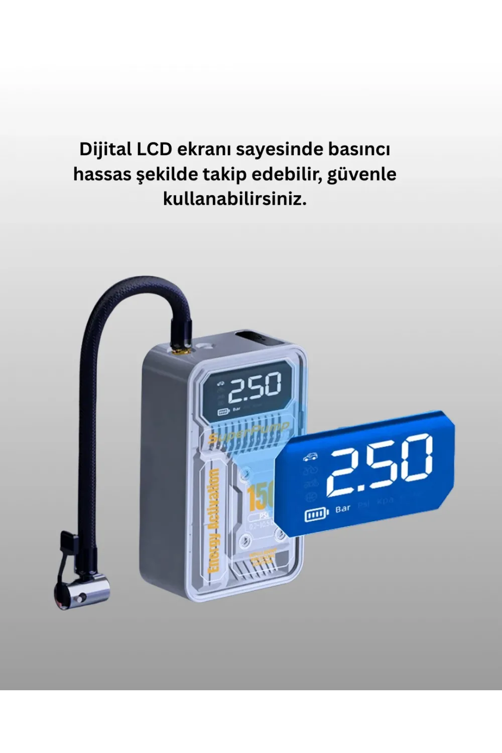 6000mah Bataryalı Led Ekranlı Akıllı Hava Kompresörü