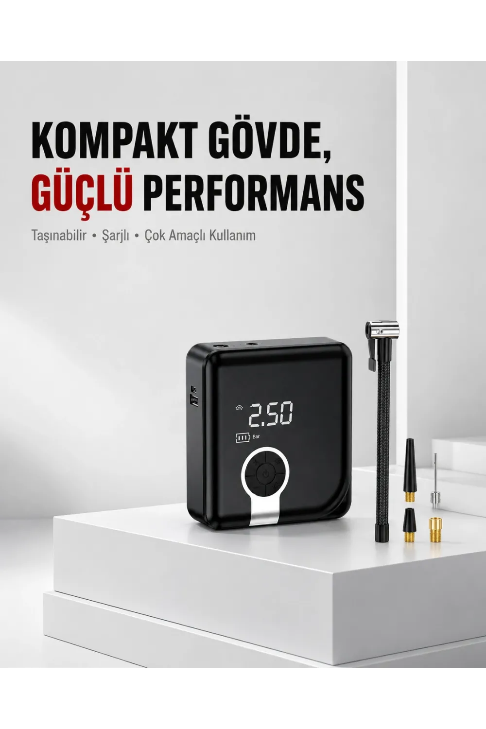6000mah Bataryalı Type-c Şarjlı Diyafram Tip Kompresör Led Işıklı