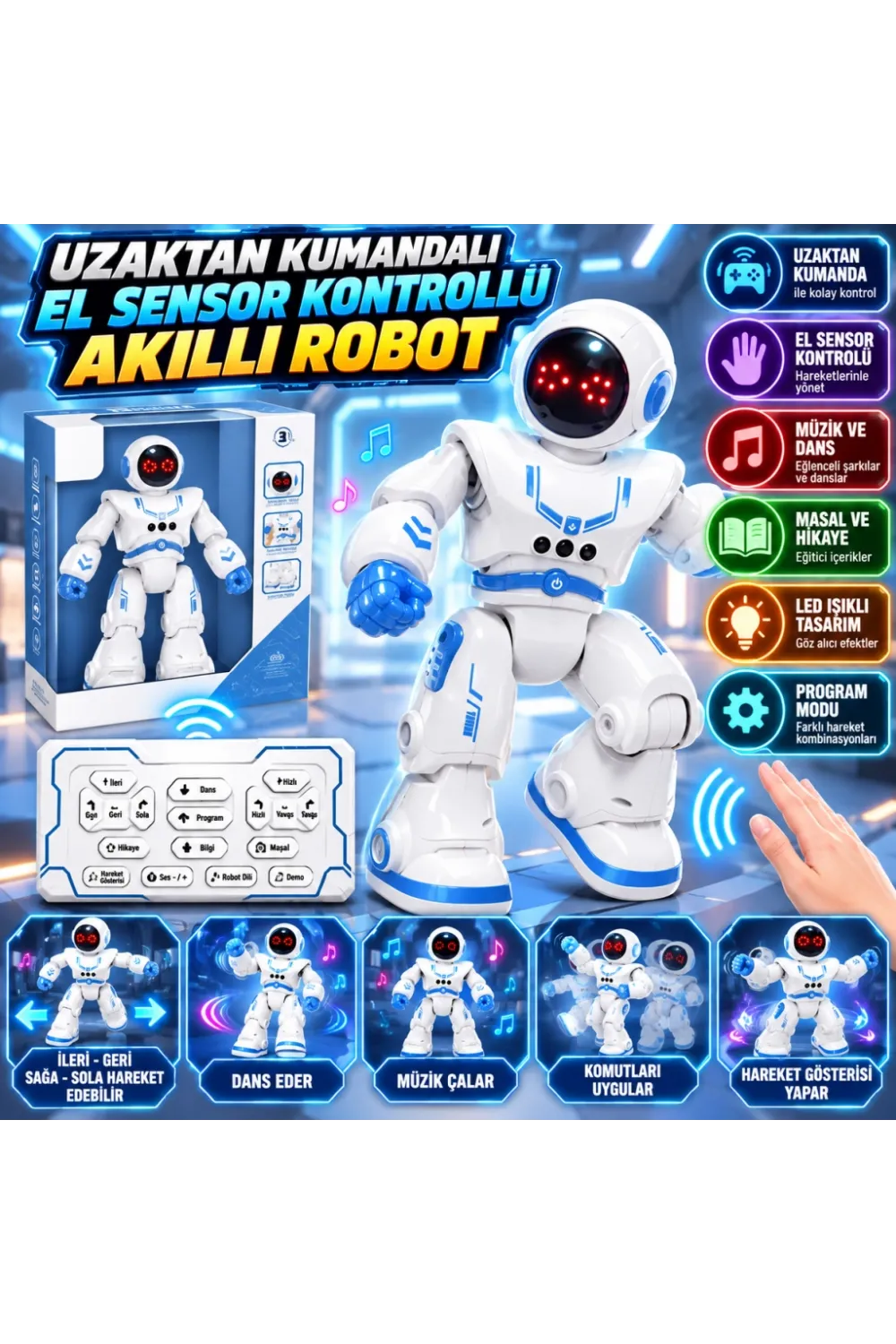 606-34 Uzaktan Kumandalı El Sensor Kontrollü Akıllı Robot