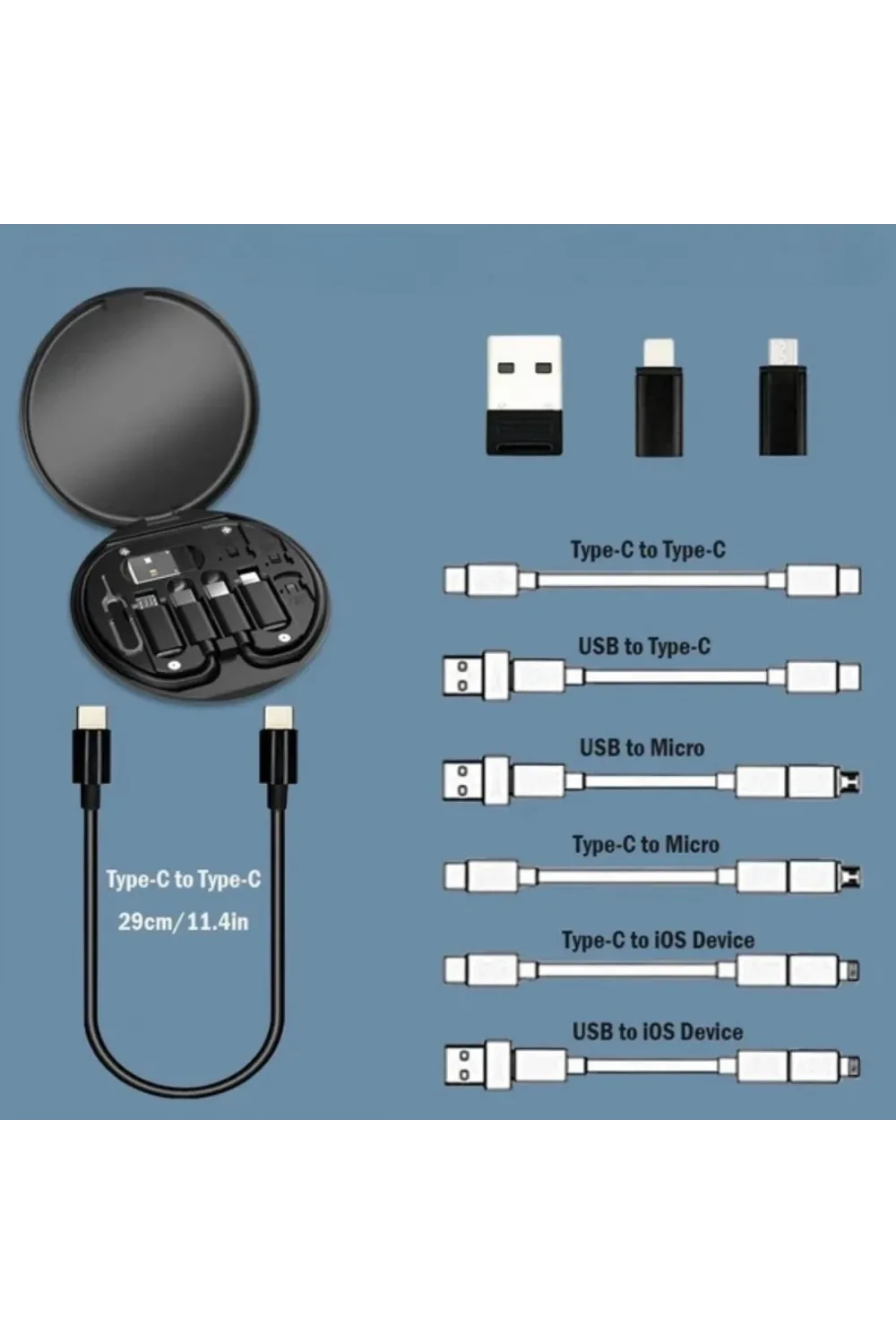 60w Destekli Kablo Kutusu Seyahat Kablo Seti 5i 1 Arada Usb Typec Şarj Kablosu Seti