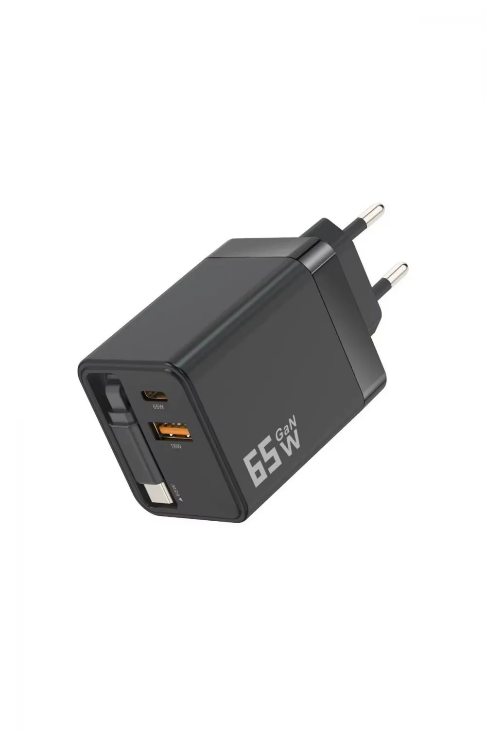 65W Süper Hızlı Şarj Cihazı | Dahili Type-C Kablo | USB-C & USB-A Çıkış | Çoklu Cihaz Desteği